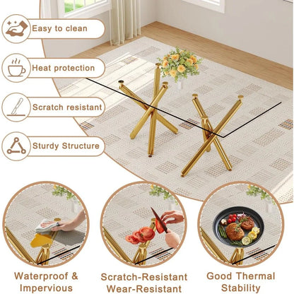 Glass Dining Table, Gold Table for 6-8