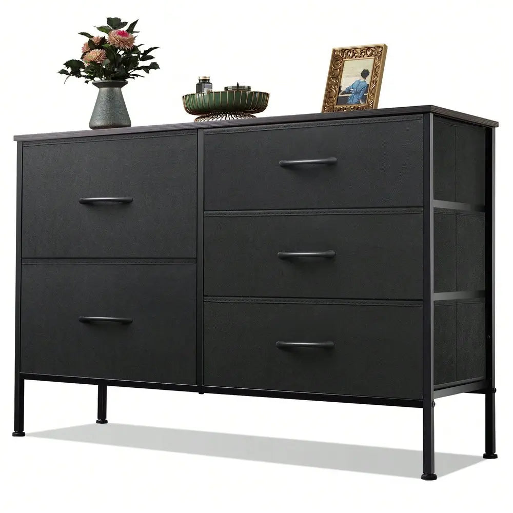 Wide Fabric Storage Chest with 5 Drawers