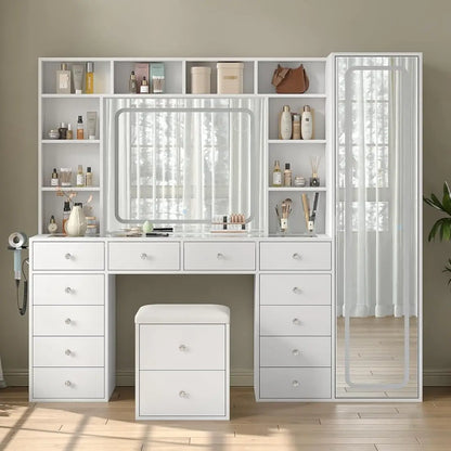 Vanity Desk Full Length Mirror & LED Mirror with Power Outlet