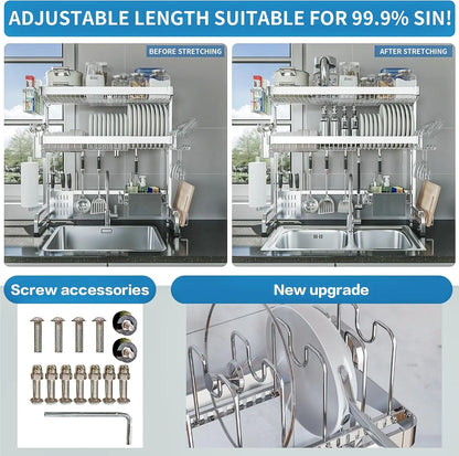 3-Tier Adjustable Stainless Steel Over-Sink Dish Drying Rackover-sink