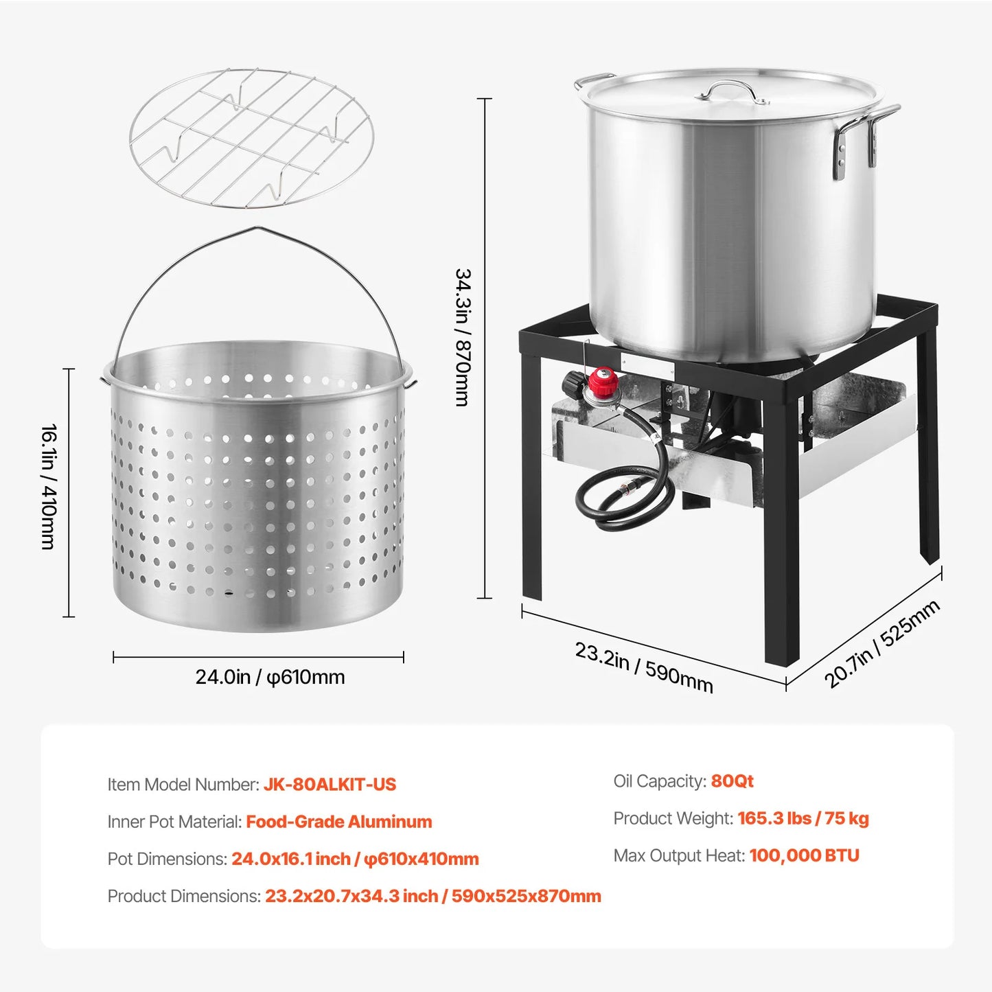 100Qt Seafood Boiling Kit with Strainer Cooking Set