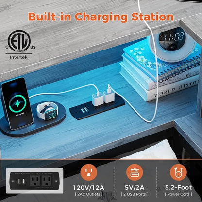 Corner Twin Bed Bookcase Storage Led Lights