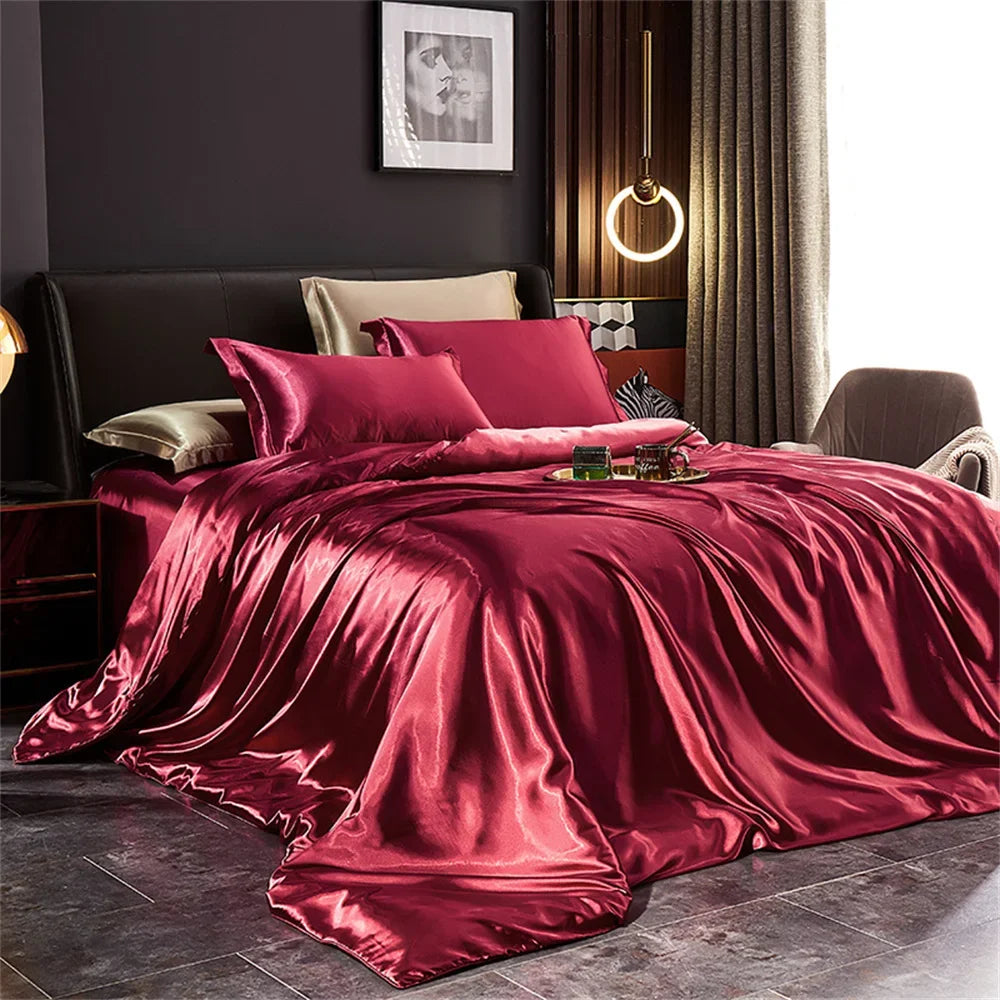 Solid Silk Bedding Set with Duvet Cover