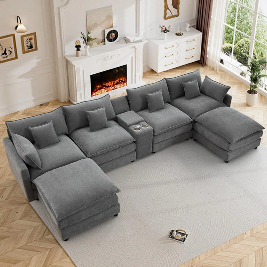 145" Cloud Couch Oversized U Shaped Grey Sectional