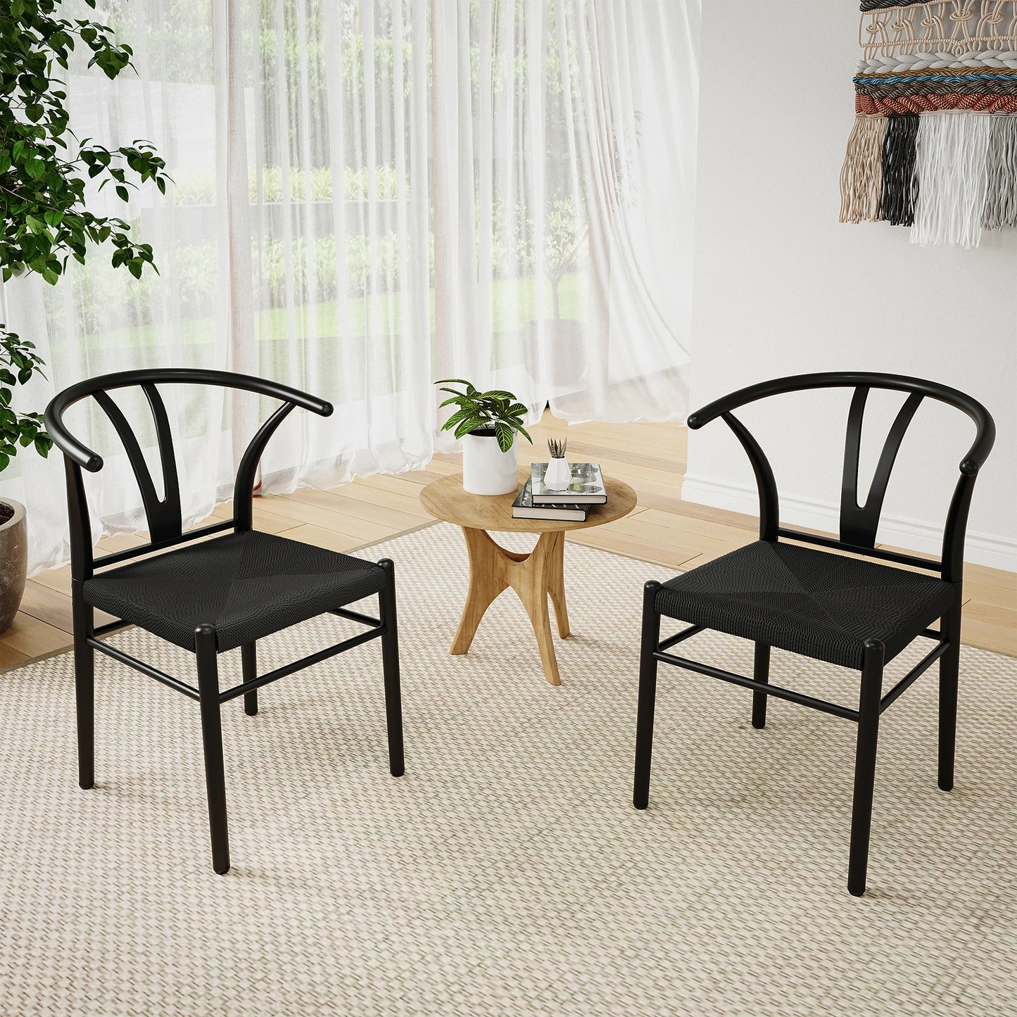 Wood Wishbone Dining Room Chairs Set of 2
