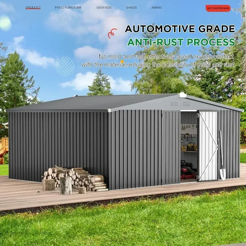12x14 Outdoor Metal Storage Sheds With Lockable Doors