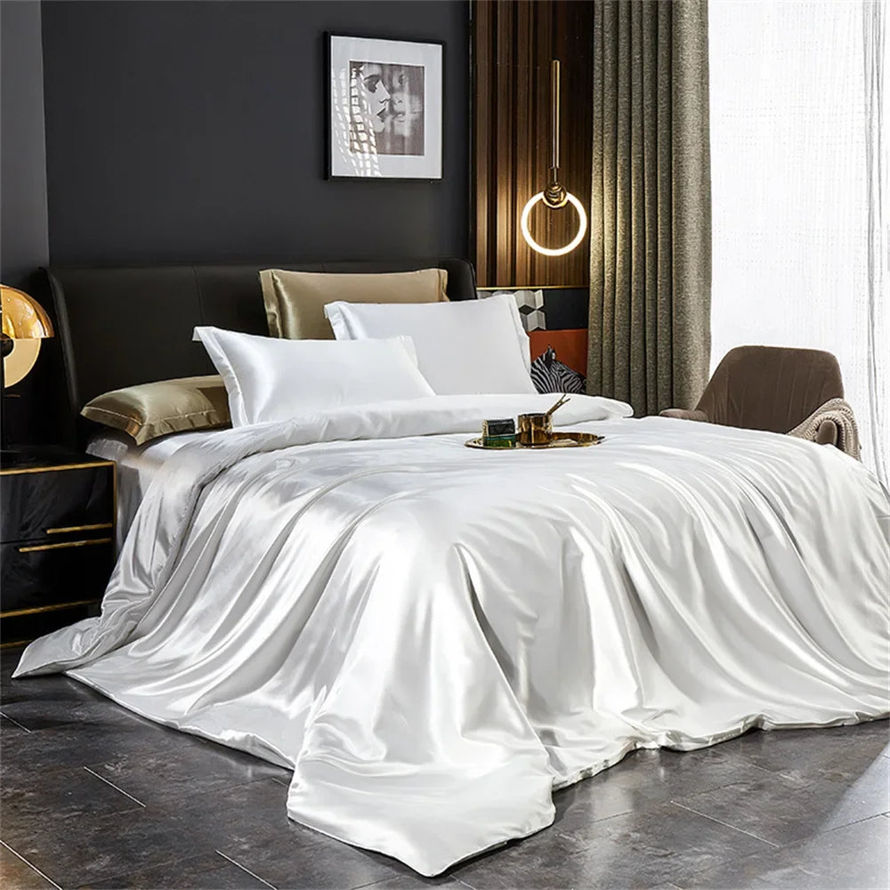 Solid Silk Bedding Set with Duvet Cover
