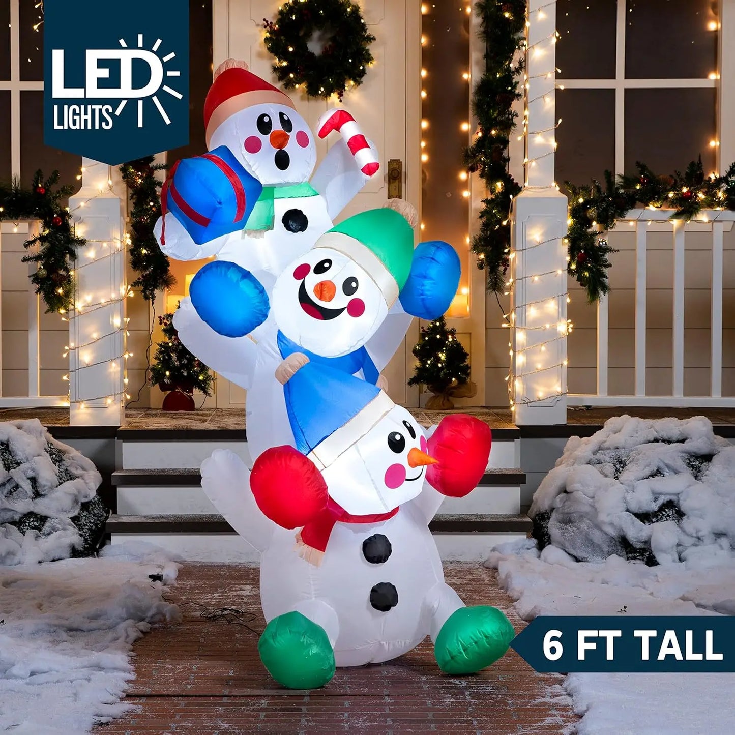 6 FT Long Christmas Inflatable Snowman with Campfire with Built-in LEDs for Xmas Party  Christmas Blow Up Yard Decoration