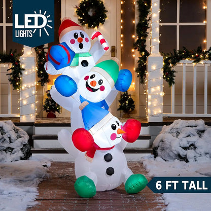 6 FT Long Christmas Inflatable Snowman with Campfire with Built-in LEDs for Xmas Party  Christmas Blow Up Yard Decoration