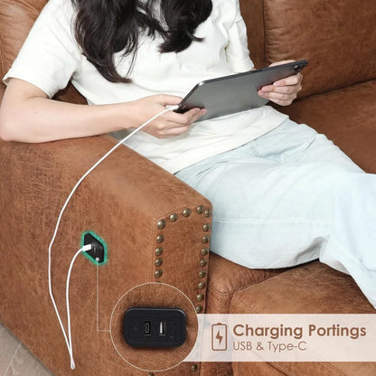 6-Seat U-Shaped Sectional Sofa with Storage and USB Ports, Brown Leather Couch, Large Seating for Comfort