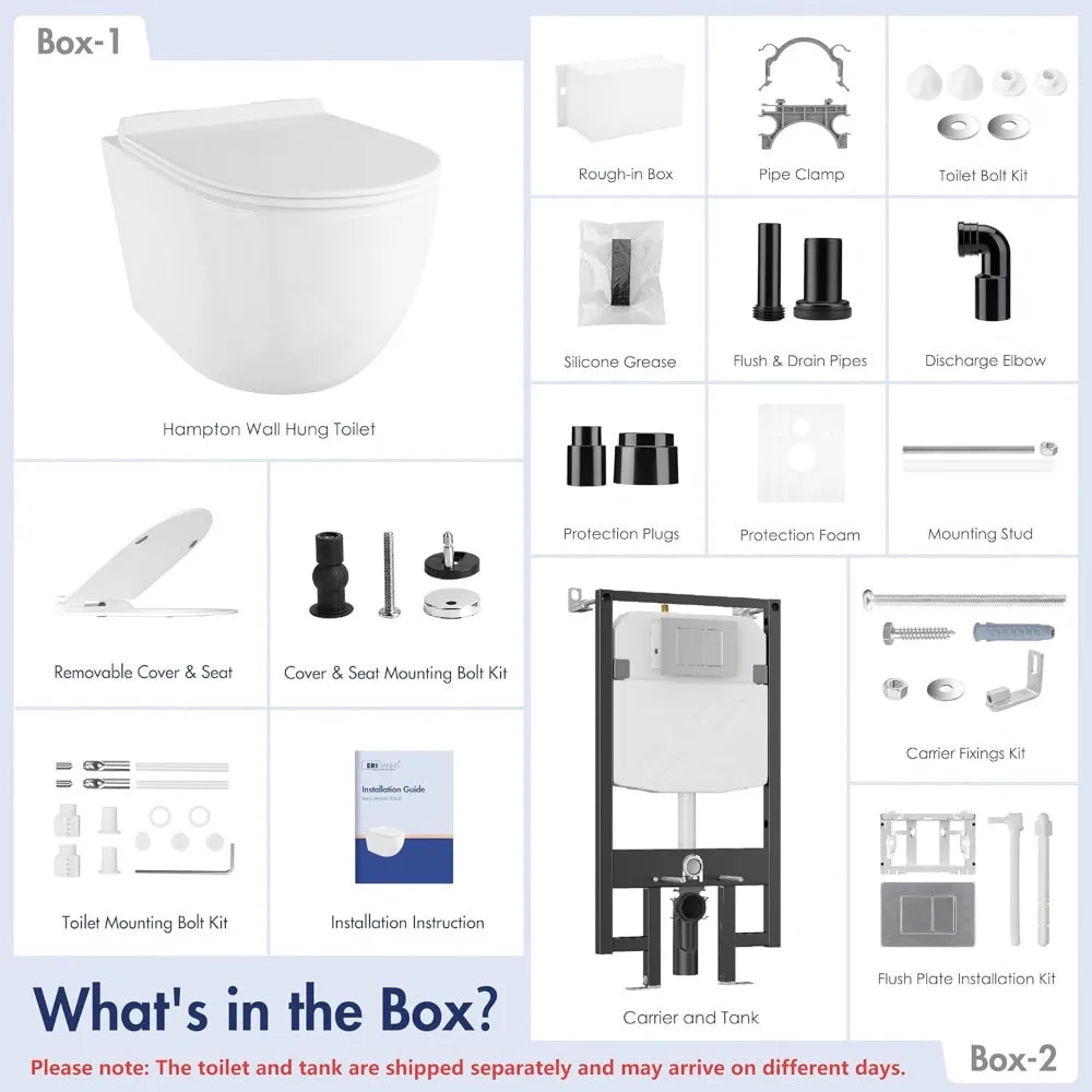 Dual-Flush Wall-Mounted Toilet System with Integrated Tank and Carrier