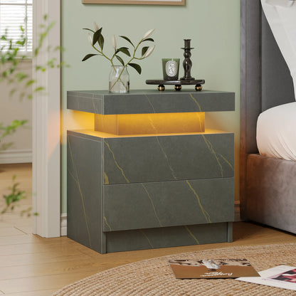 LED Nightstands with 2 Drawers, End Table