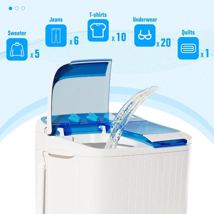 Portable Washing Machine Longer Hose Twin Tub Washer Mini Compact Laundry Washing Machine with Drain Pump Semiautoma