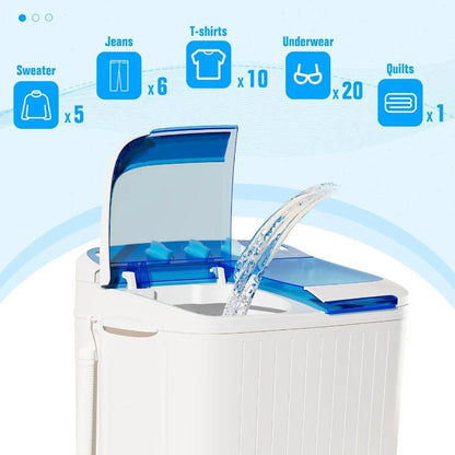 Portable Washing Machine Longer Hose Twin Tub Washer Mini Compact Laundry Washing Machine with Drain Pump Semiautoma