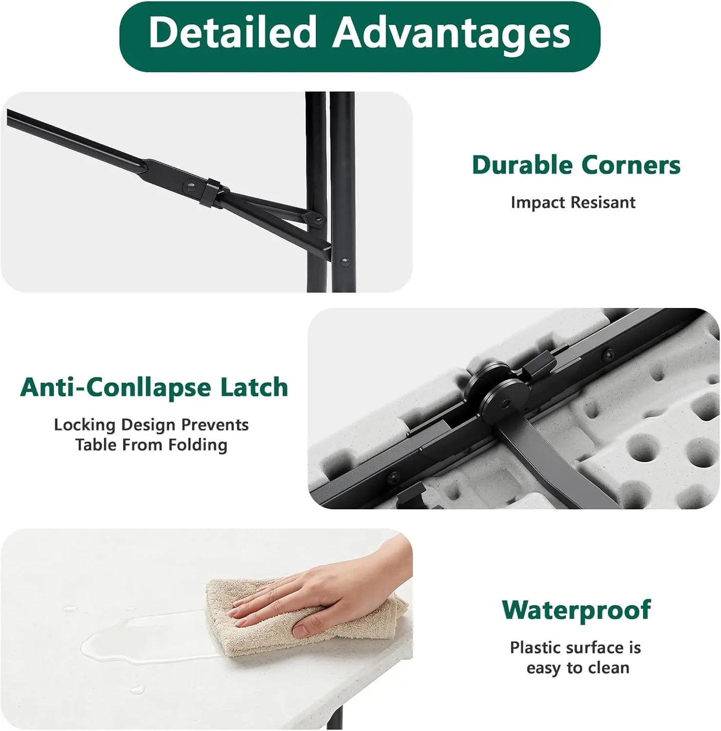 6ft Heavy Duty Folding Table - Portable Plastic Utility Table for Outdoor Indoor Events Camping Picnic