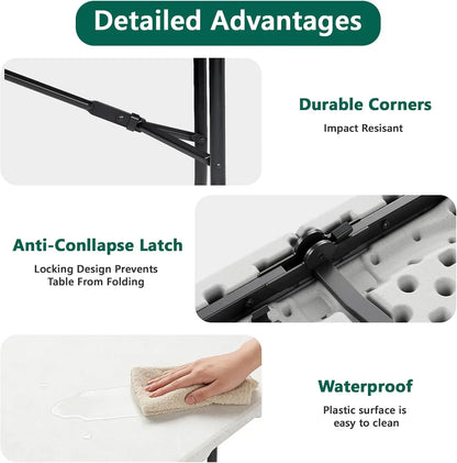 6ft Heavy Duty Folding Table - Portable Plastic Utility Table for Outdoor Indoor Events Camping Picnic