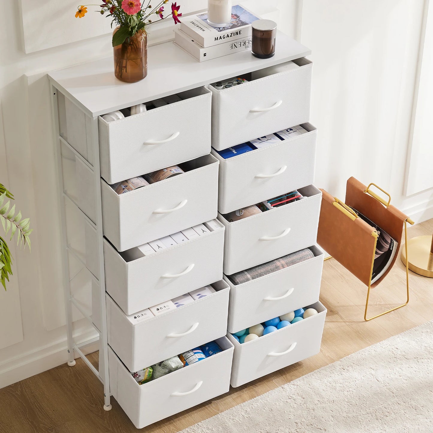 White Lover Fabric Drawers Chest Wardrobe
