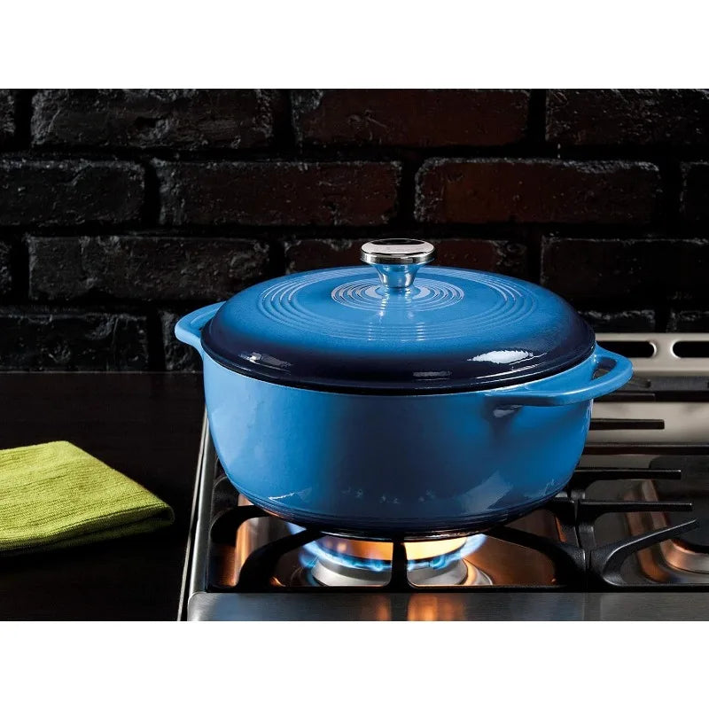Lodge 6 Quart Enameled Cast Iron Dutch Oven with Lid Dual Handles Oven Safe up to 500° F or on Stovetop Use to Marinate Cook
