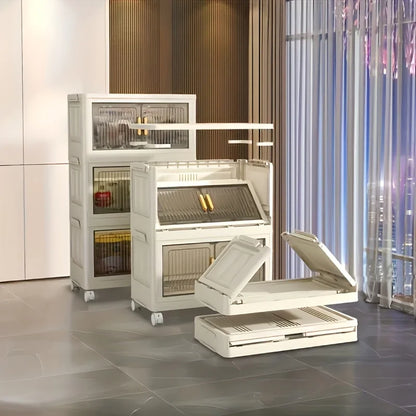 Stackable Storage Cabinet with Doors and Wheels