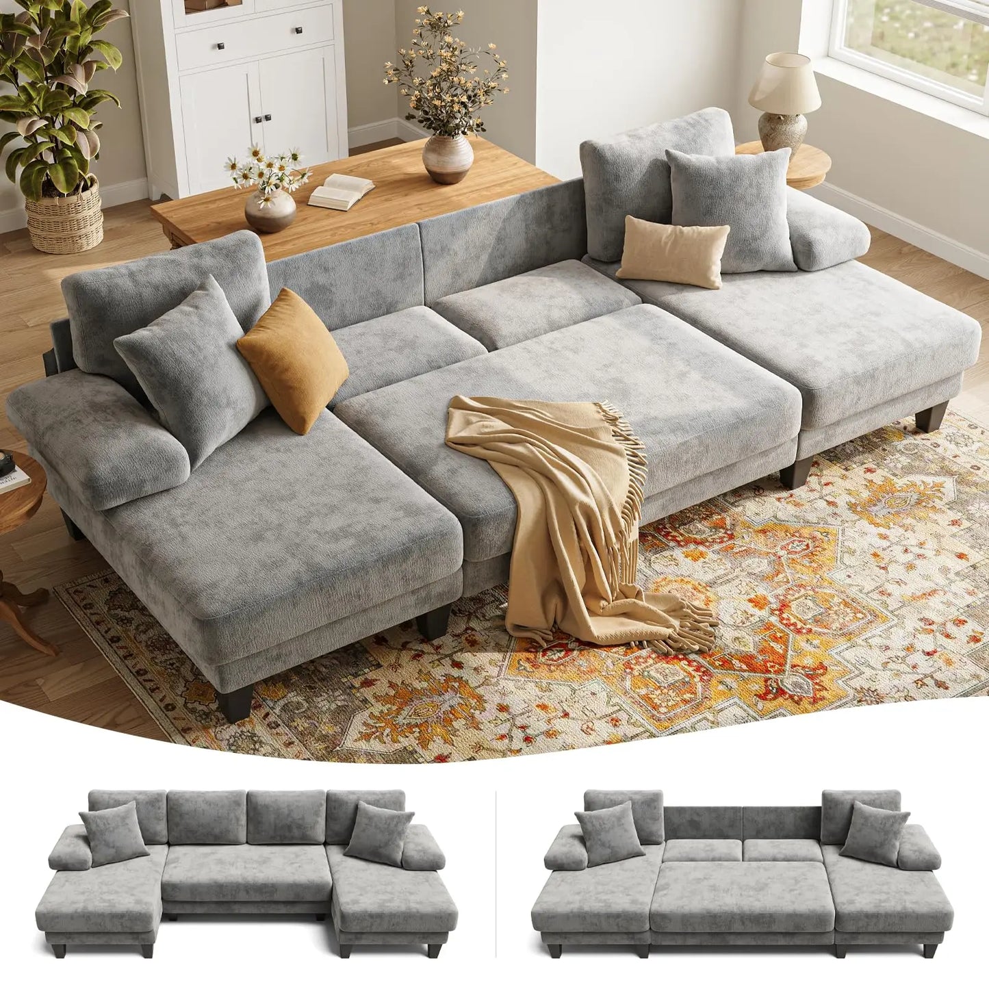 U-Shaped Sleeper Sofa with Pull Out Couch Bed