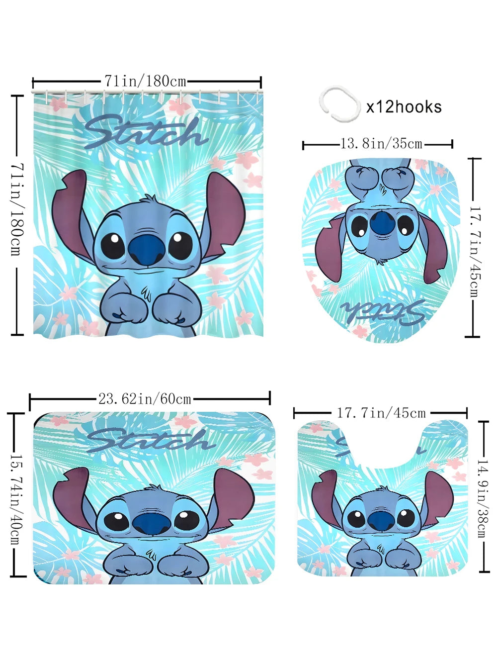 Stitch Bathroom Four-piece Set - Waterproof curtain