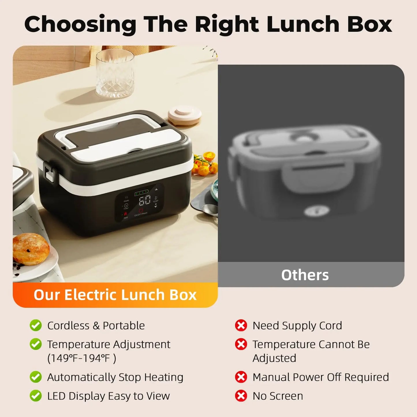 1L Stainless Steel Wireless Electric Insulated Lunch Box