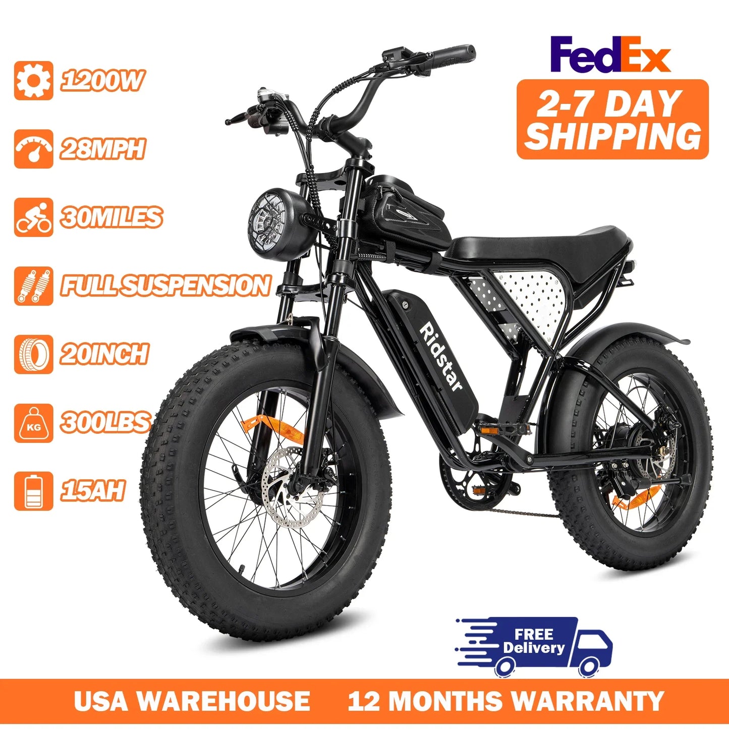 Q20 Lite Electric Bike1200W 48V 15Ah 20*4 Inch Fat Tire E bike Mechanical Disc Brakes Electric Bicycle MTB