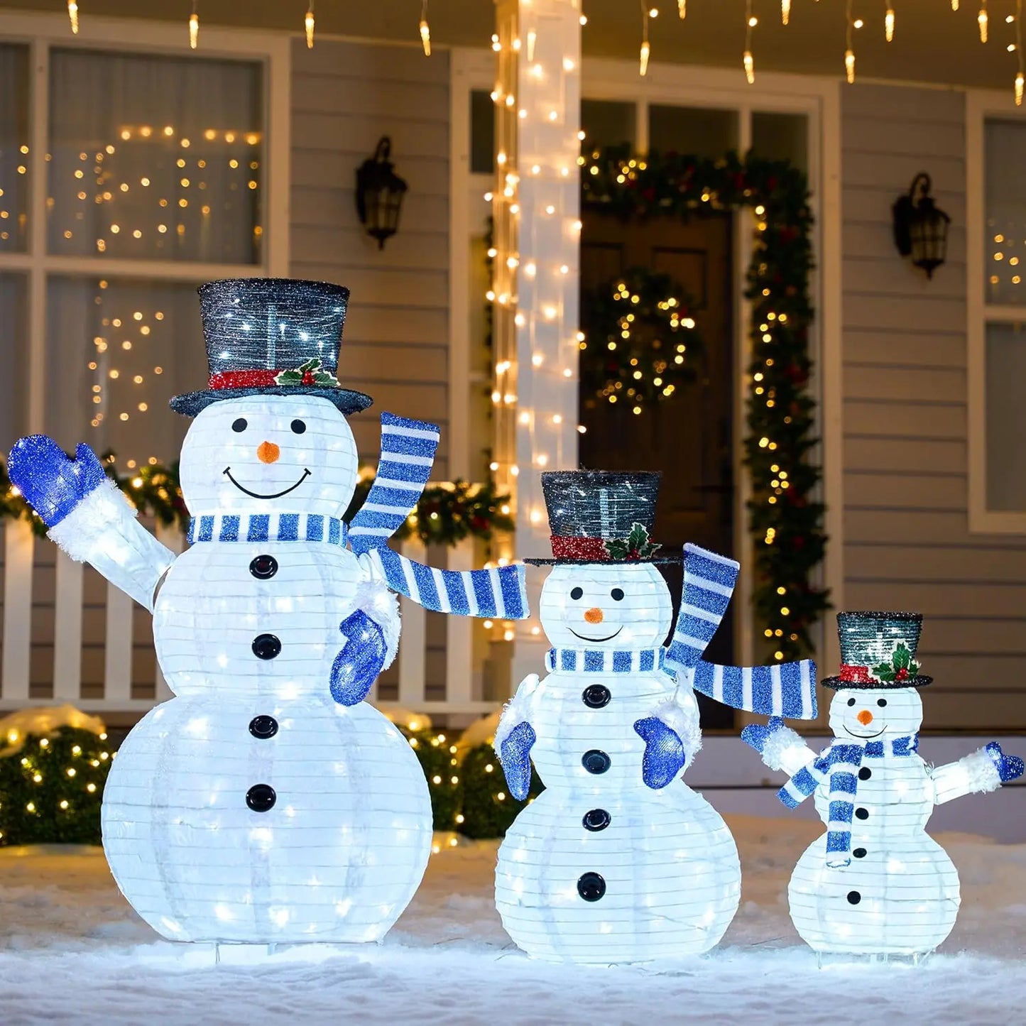 3 Pcs 3D Christmas Collapsible Snowman Yard