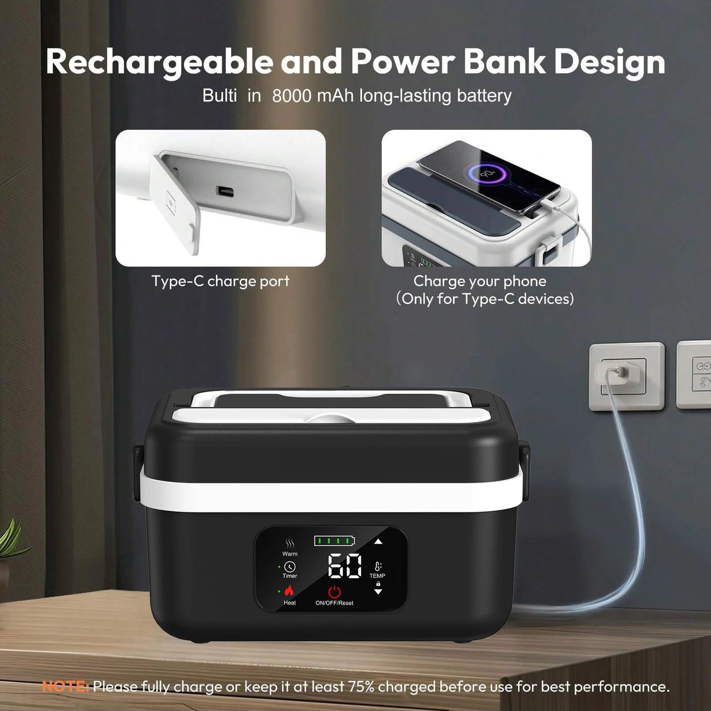 1L Stainless Steel Wireless Electric Insulated Lunch Box