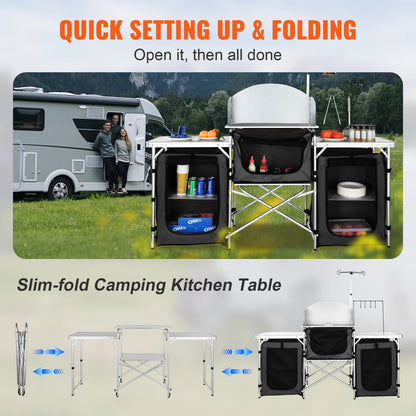Camping Outdoor Kitchen Table Cabinet Foldable Folding Cooking Storage Rack Aluminum Alloy Bracket for BBQ Picnic