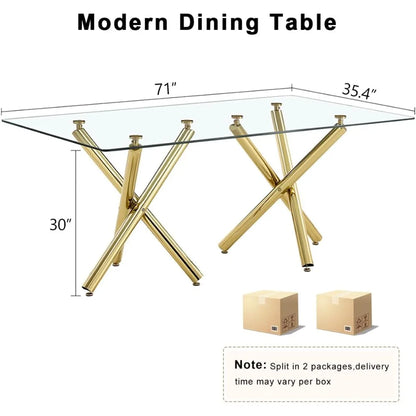 Glass Dining Table, Gold Table for 6-8