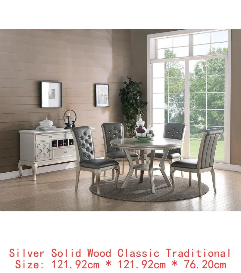 7pc Rect. Glass Dining Table Set w/ Silver Hue