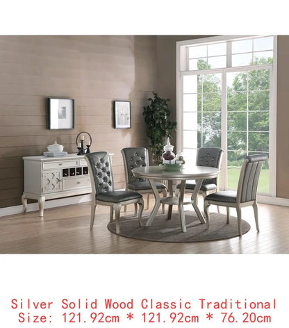 7pc Rect. Glass Dining Table Set w/ Silver Hue