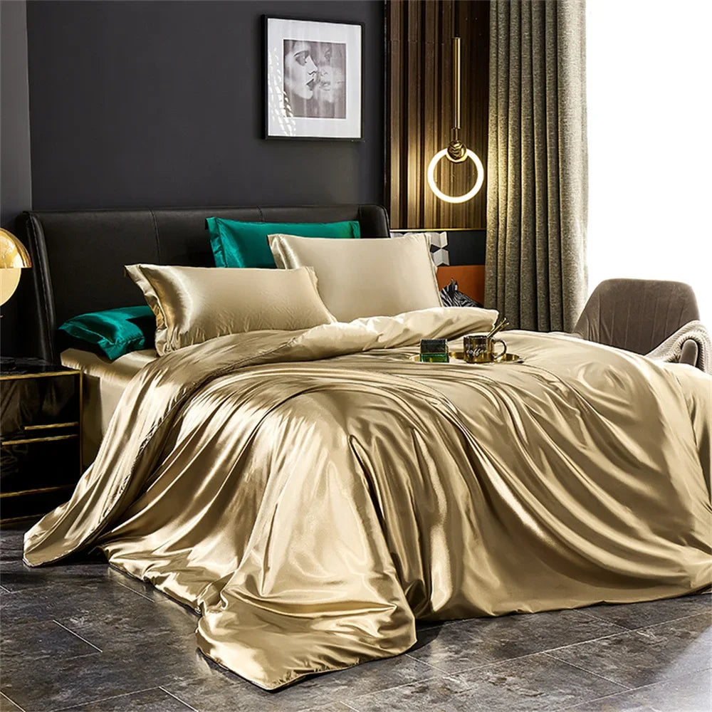 Solid Silk Bedding Set with Duvet Cover