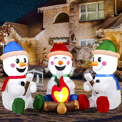 6 FT Long Christmas Inflatable Snowman with Campfire with Built-in LEDs for Xmas Party  Christmas Blow Up Yard Decoration