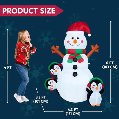 6 FT Christmas Snowman Inflatable Multicolor LEDs