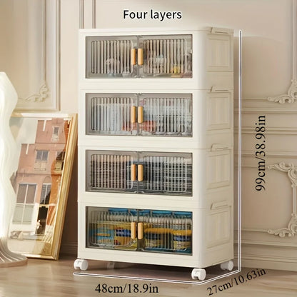 Stackable Storage Cabinet with Doors and Wheels