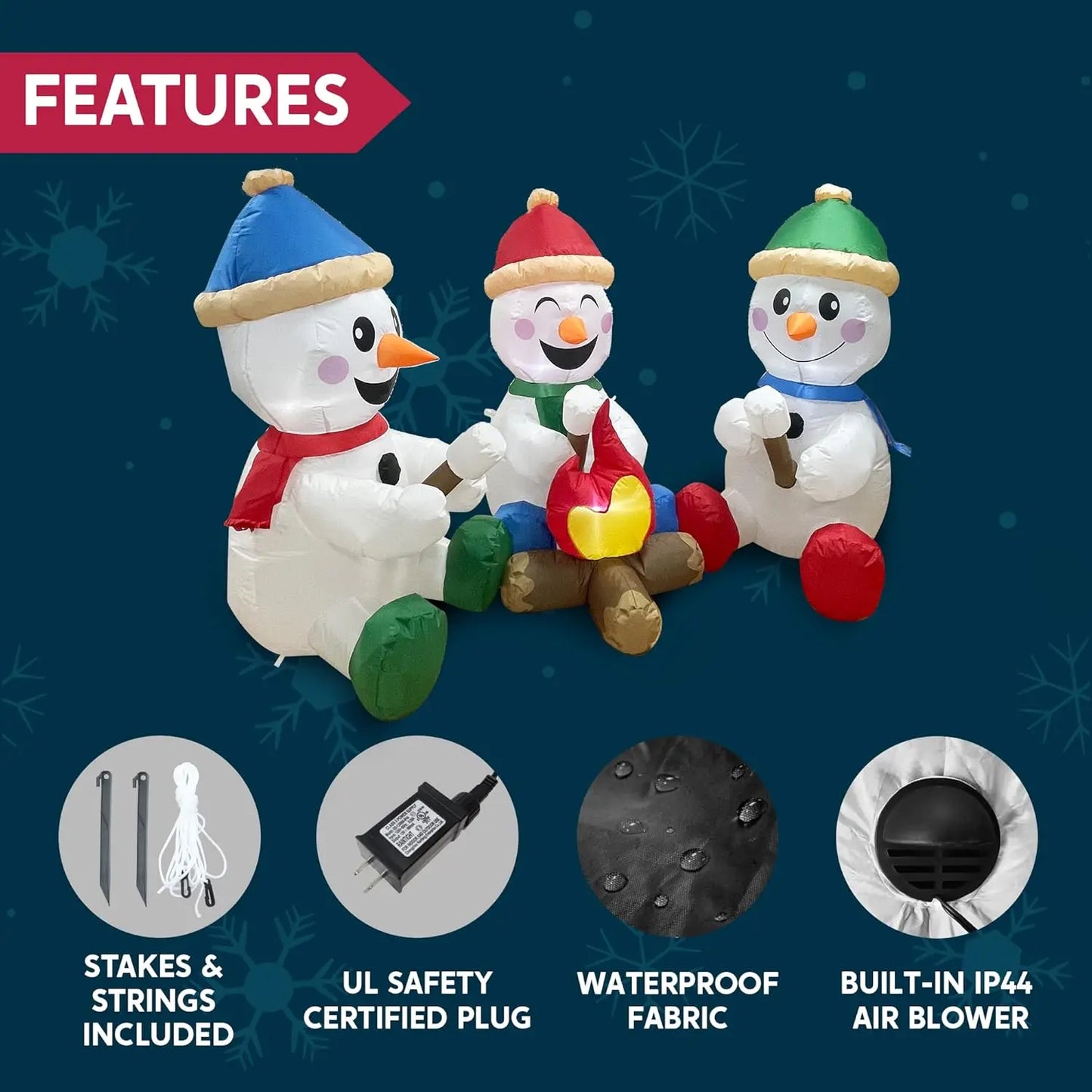 6 FT Long Christmas Inflatable Snowman with Campfire with Built-in LEDs for Xmas Party  Christmas Blow Up Yard Decoration