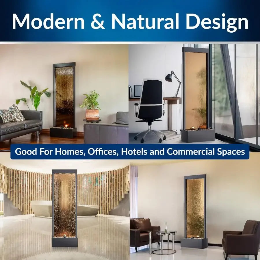 72 Tall Indoor Outdoor Mirror Waterfall Floor Fountain, LED Lights amp River Stones, Elegant Bronze Finish for Home, Office, Pa