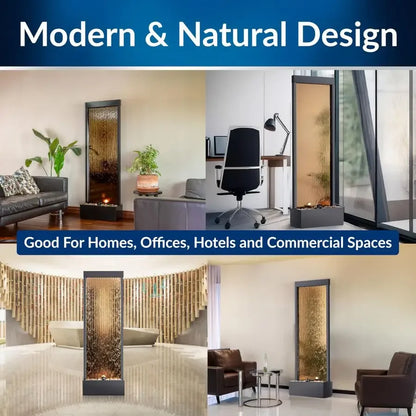 72 Tall Indoor Outdoor Mirror Waterfall Floor Fountain, LED Lights amp River Stones, Elegant Bronze Finish for Home, Office, Pa