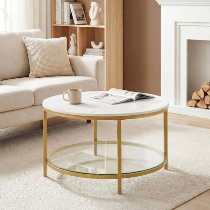 31IN Marble Round Coffee Table 2-Tier