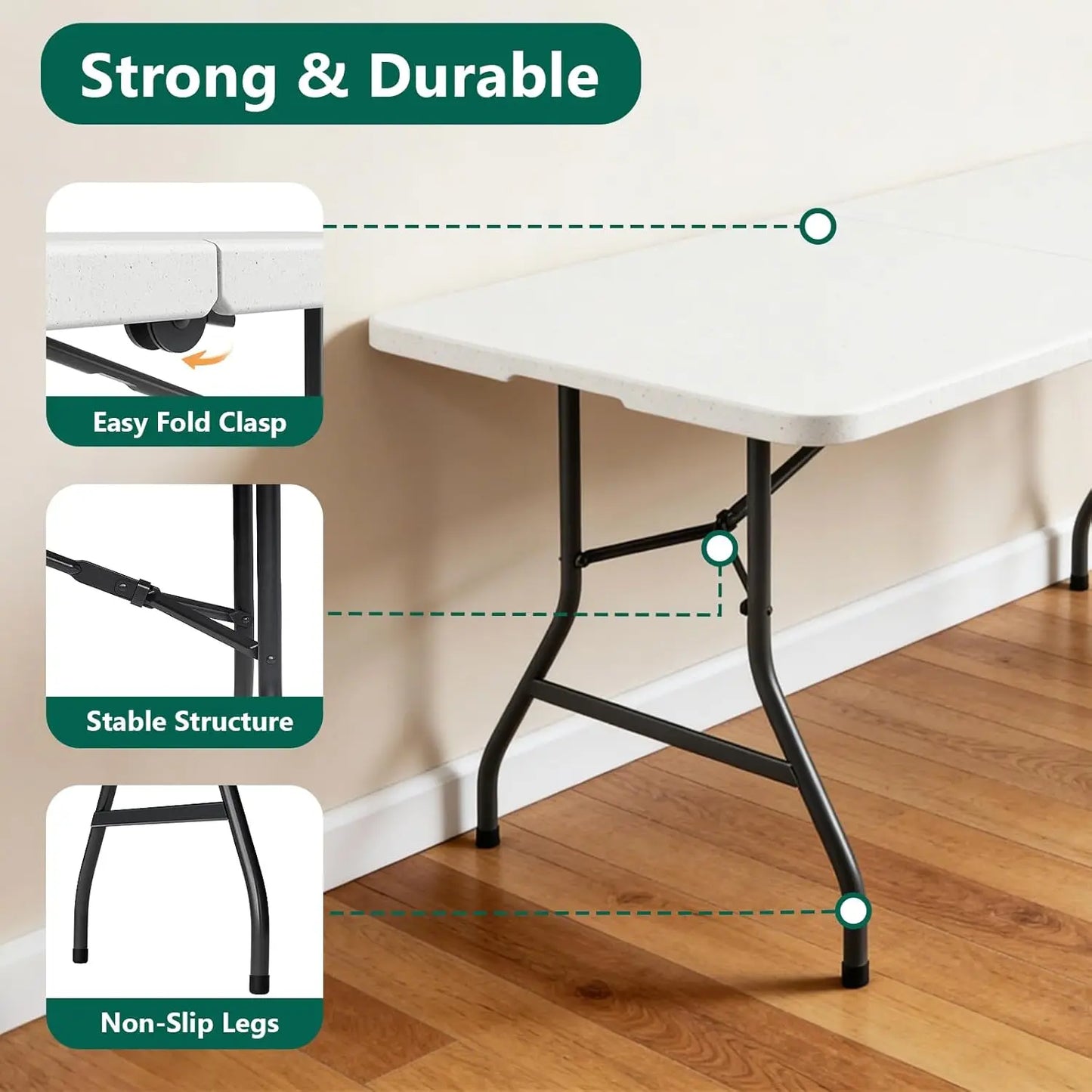 6ft Heavy Duty Folding Table - Portable Plastic Utility Table for Outdoor Indoor Events Camping Picnic