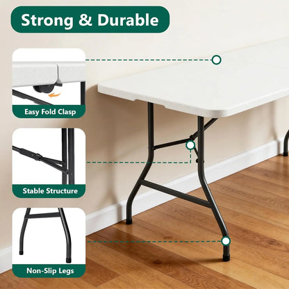 6ft Heavy Duty Folding Table - Portable Plastic Utility Table for Outdoor Indoor Events Camping Picnic