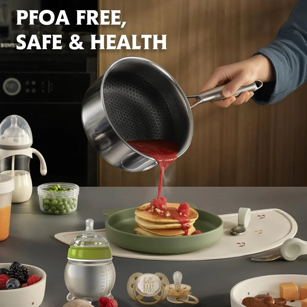 10 Pcs Non Stick Pots and Pans Set with Lids, Hybrid Stainless Steel Cookware Set, Skillet,Stock Pot,Frying Pan,Kitchen Cooking