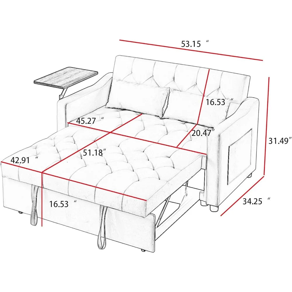 53.15" Convertible Sleeper Sofa Bed with Swivel Table