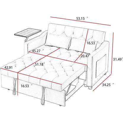 53.15" Convertible Sleeper Sofa Bed with Swivel Table