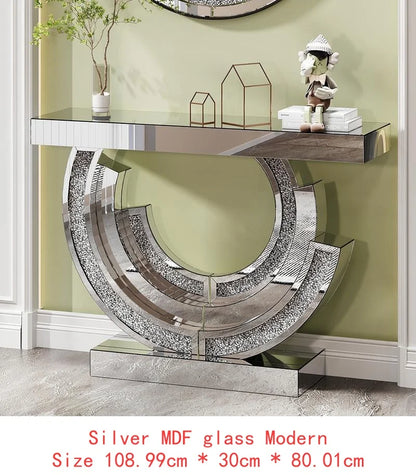 3C Shaped Crushed Diamond Hallway Table Mirrored Center