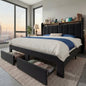 Bed Frame, 2 Storage Drawers/2-Tier Shelves with LED Lights