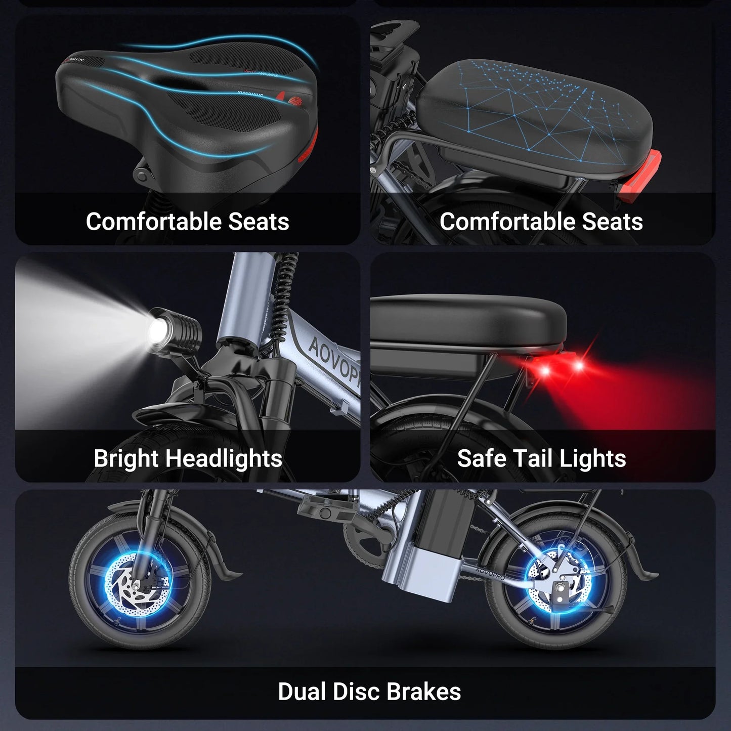 14'' Foldable Electric Bike 500W 48V 10.4AH Battery 22MPH 28Miles Long Range with Two Seats for Adult