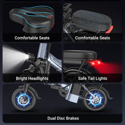 14'' Foldable Electric Bike 500W 48V 10.4AH Battery 22MPH 28Miles Long Range with Two Seats for Adult